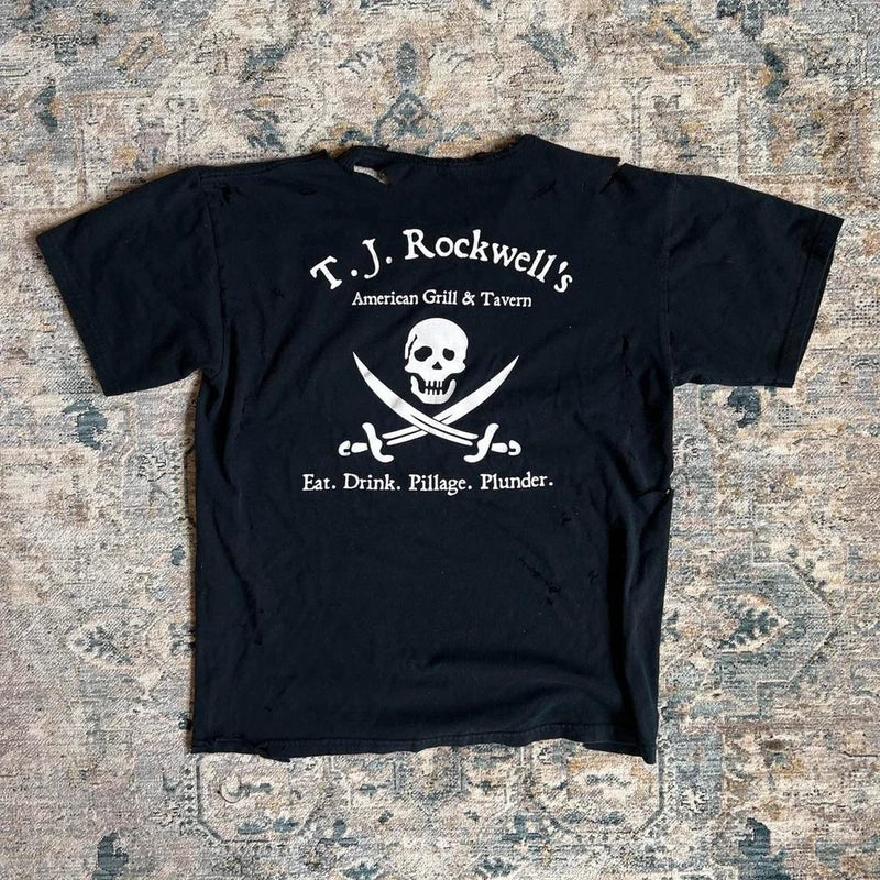 Vintage "Shredded Grunge" T.J. Rockwell's Pirate Graphic Tee (made by Alyaricx ) 1-of-1 Custom