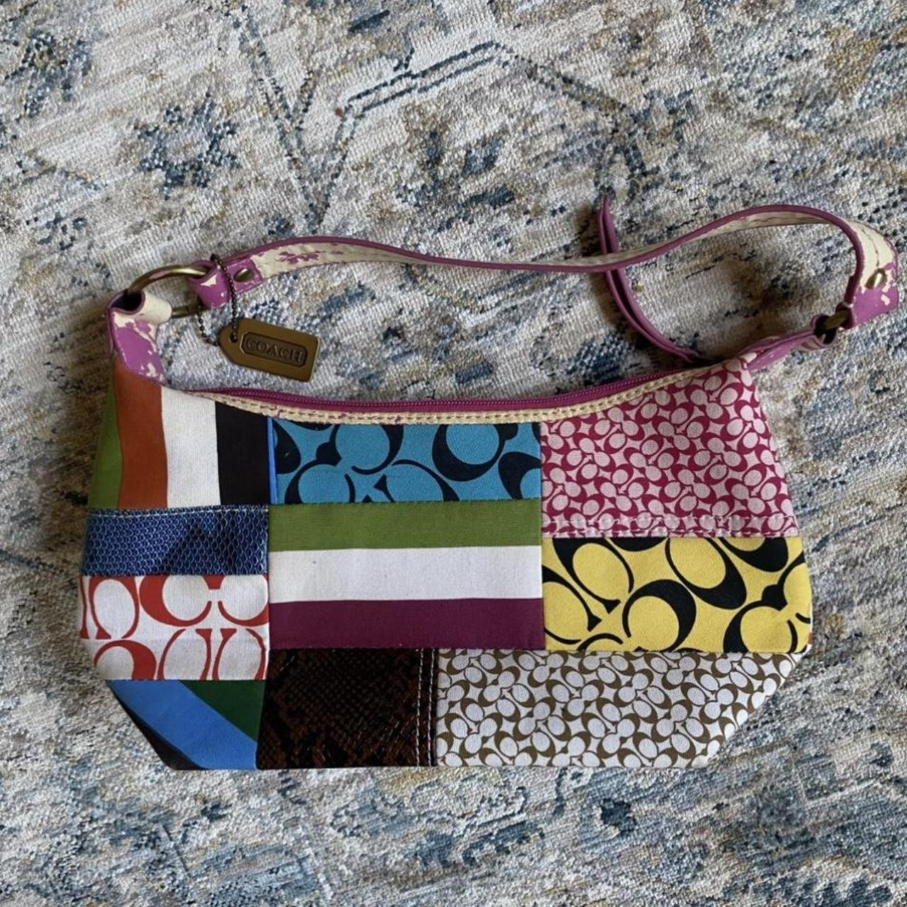 Vintage Coach Holiday Patchwork Demi Baguette Bag