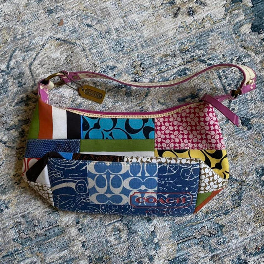 Vintage Coach Holiday Patchwork Demi Baguette Bag