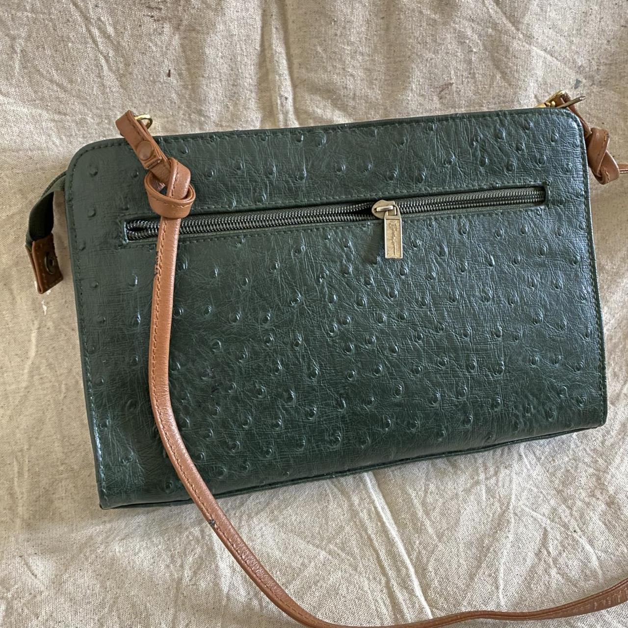 Vintage Bally Deep Forest Green Ostrich-Embossed Crossbody Bag