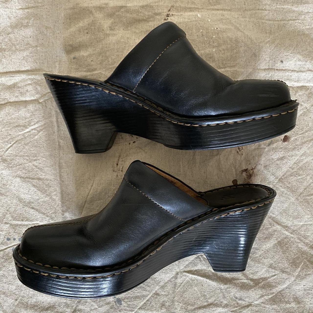 Børn Black Leather Platform Mule Clogs Women's 8 US / 39 EU (Handcrafted Footwear)