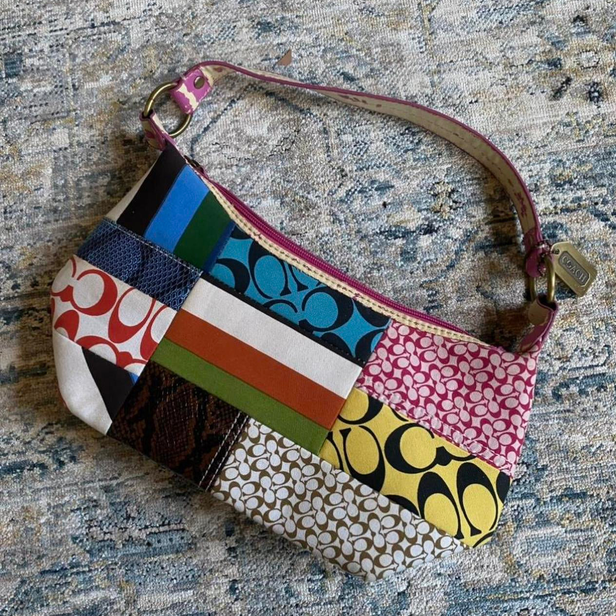 Vintage Coach Holiday Patchwork Demi Baguette Bag