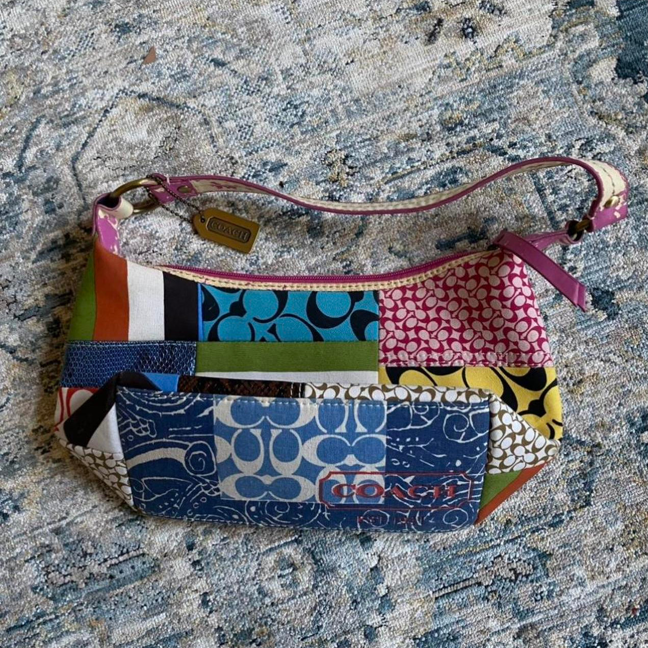 Vintage Coach Holiday Patchwork Demi Baguette Bag