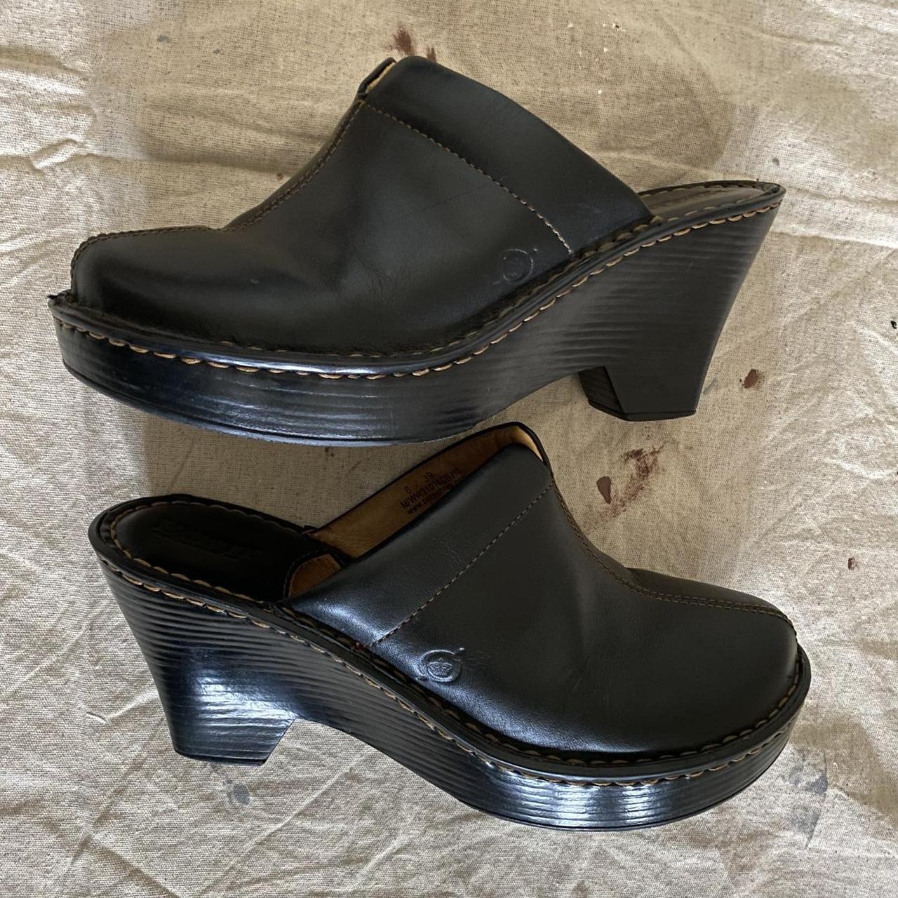 Børn Black Leather Platform Mule Clogs Women's 8 US / 39 EU (Handcrafted Footwear)