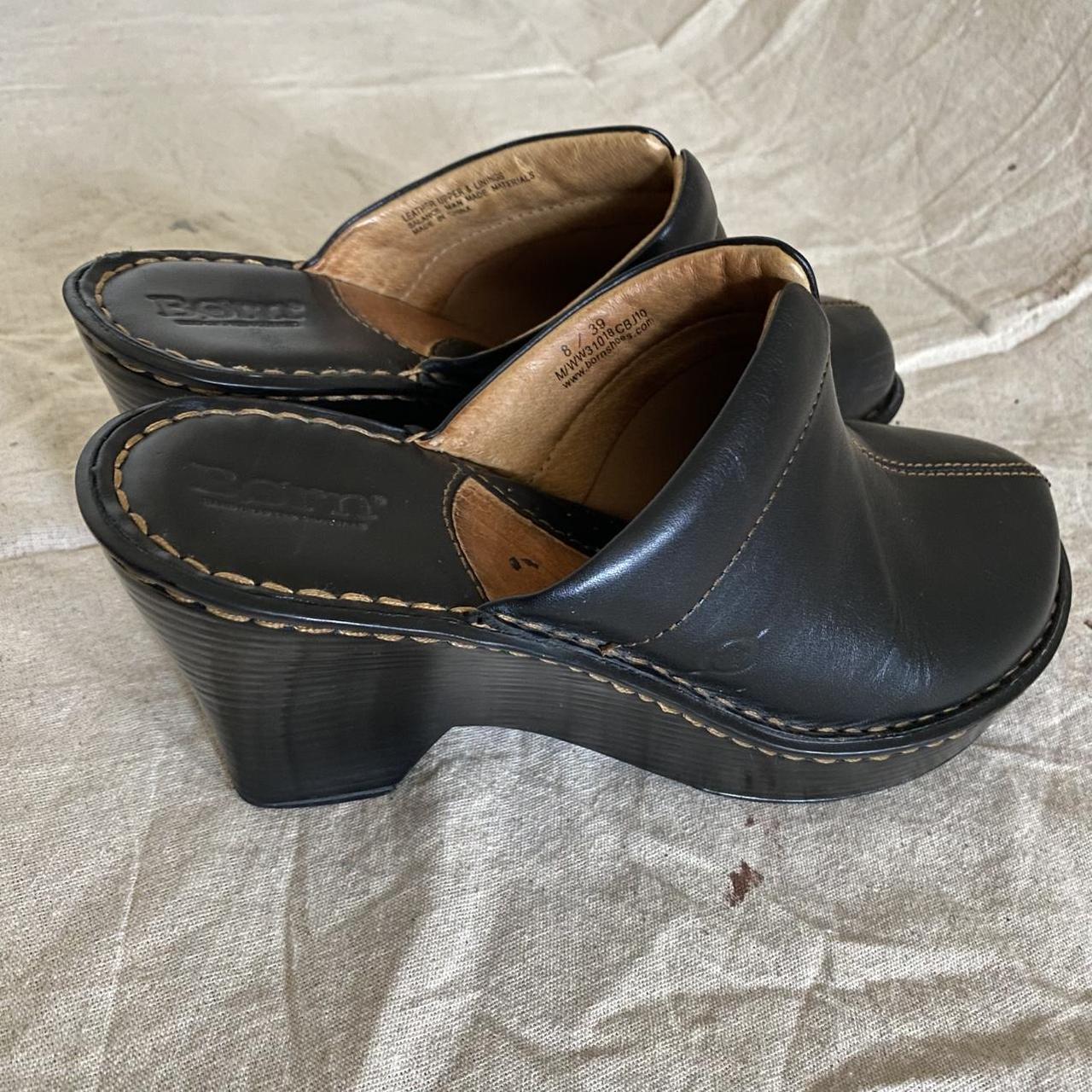 Børn Black Leather Platform Mule Clogs Women's 8 US / 39 EU (Handcrafted Footwear)
