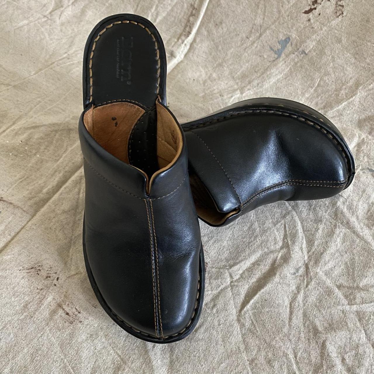 Børn Black Leather Platform Mule Clogs Women's 8 US / 39 EU (Handcrafted Footwear)