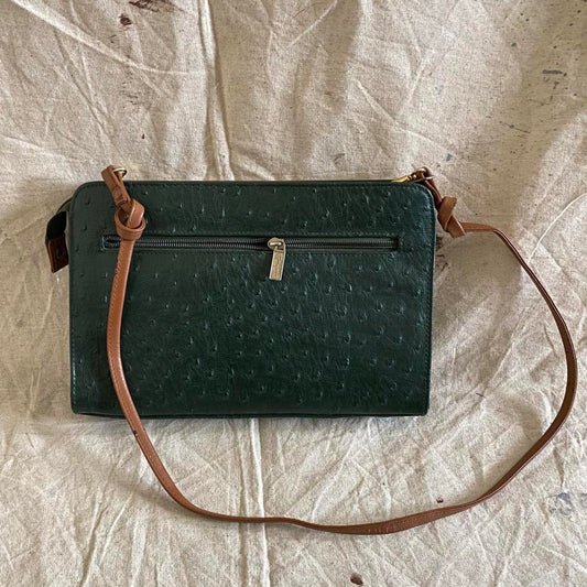 Vintage Bally Deep Forest Green Ostrich-Embossed Crossbody Bag