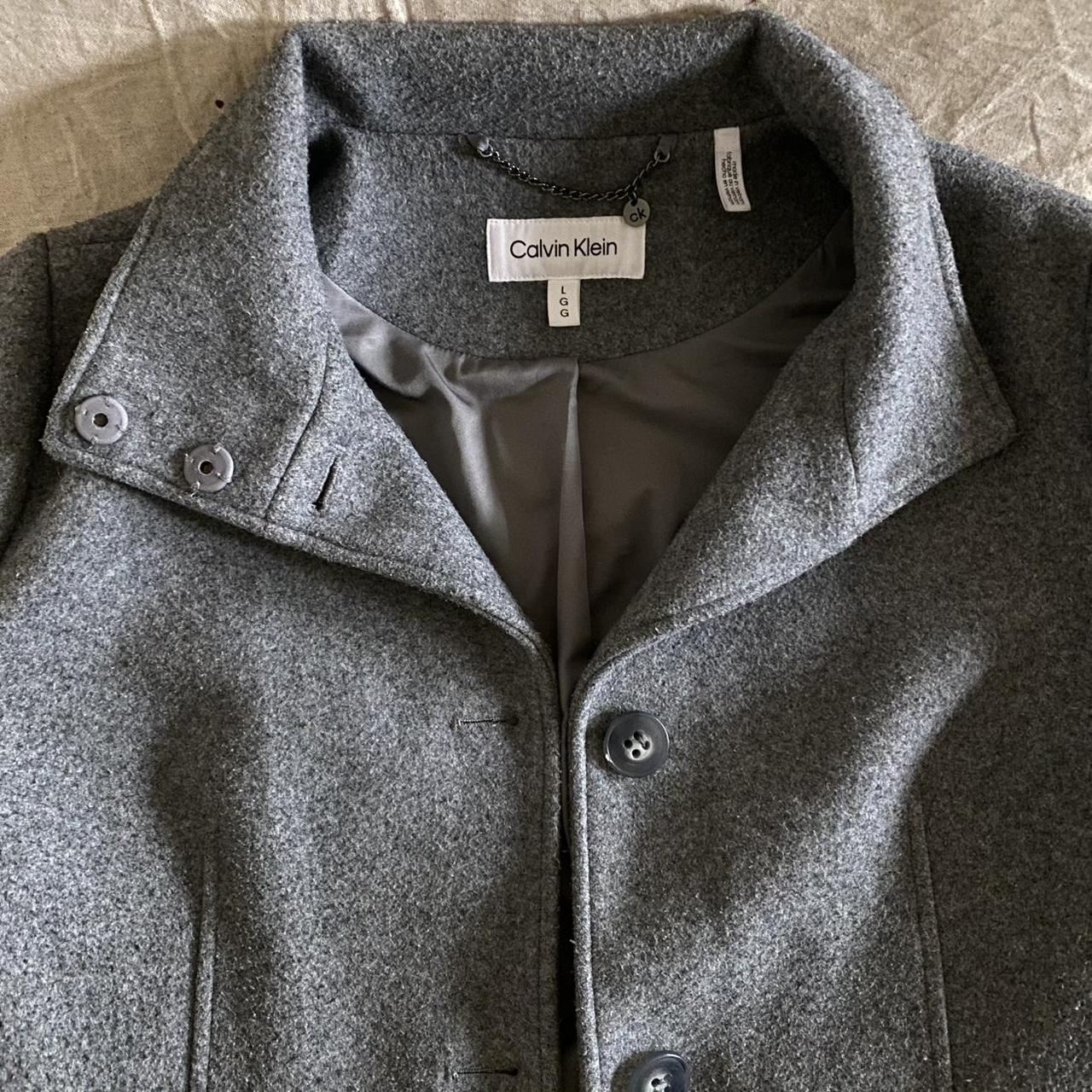 Original Calvin Klein Grey Wool-Blend Funnel-Neck Walker Coat size L