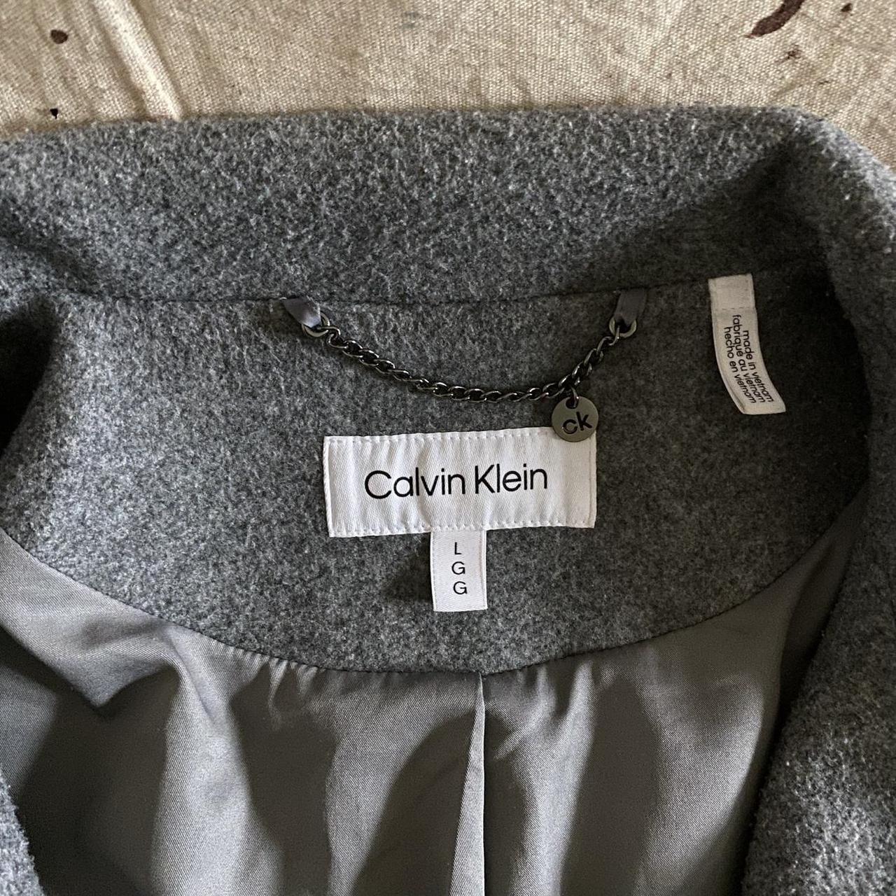 Original Calvin Klein Grey Wool-Blend Funnel-Neck Walker Coat size L