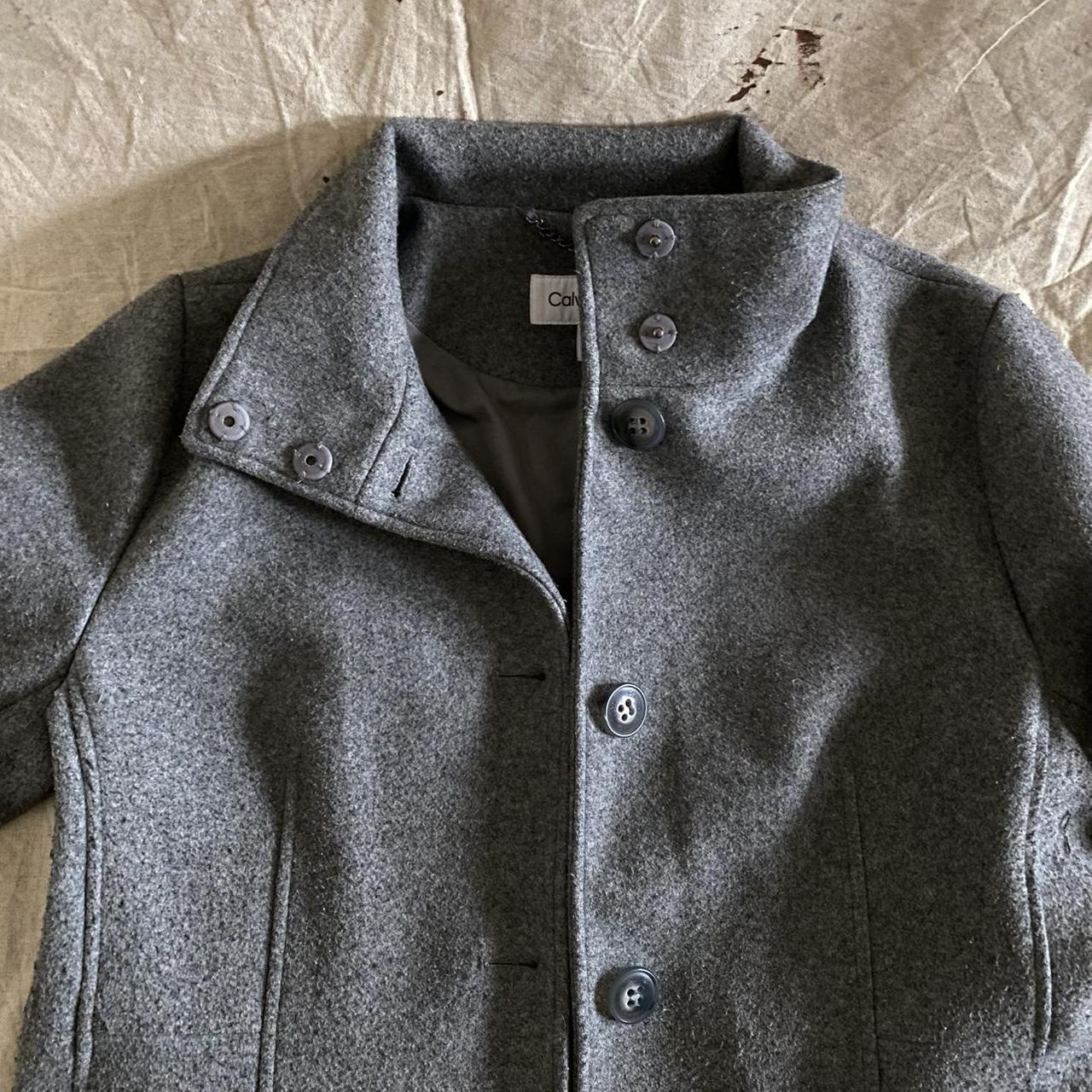 Original Calvin Klein Grey Wool-Blend Funnel-Neck Walker Coat size L