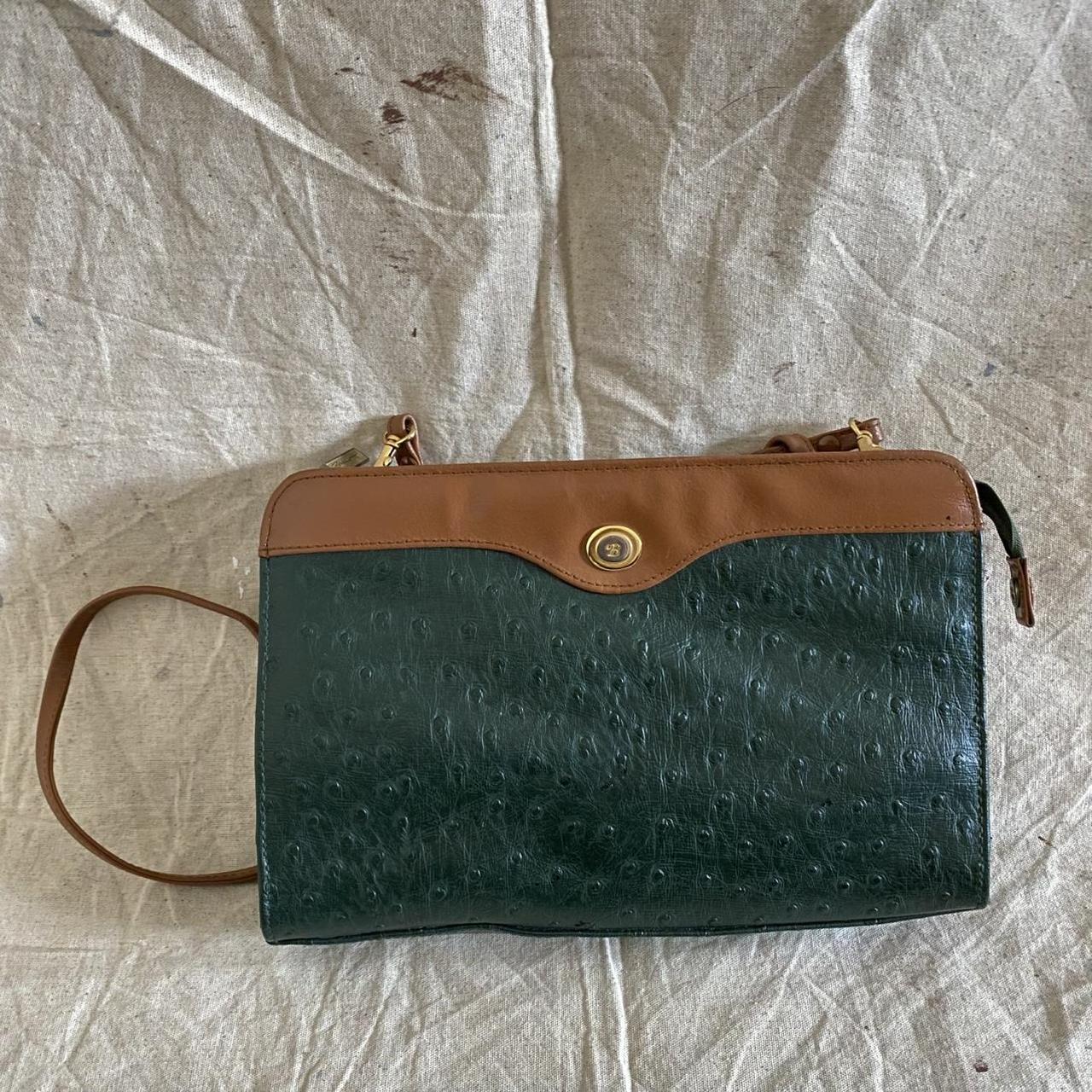 Vintage Bally Deep Forest Green Ostrich-Embossed Crossbody Bag