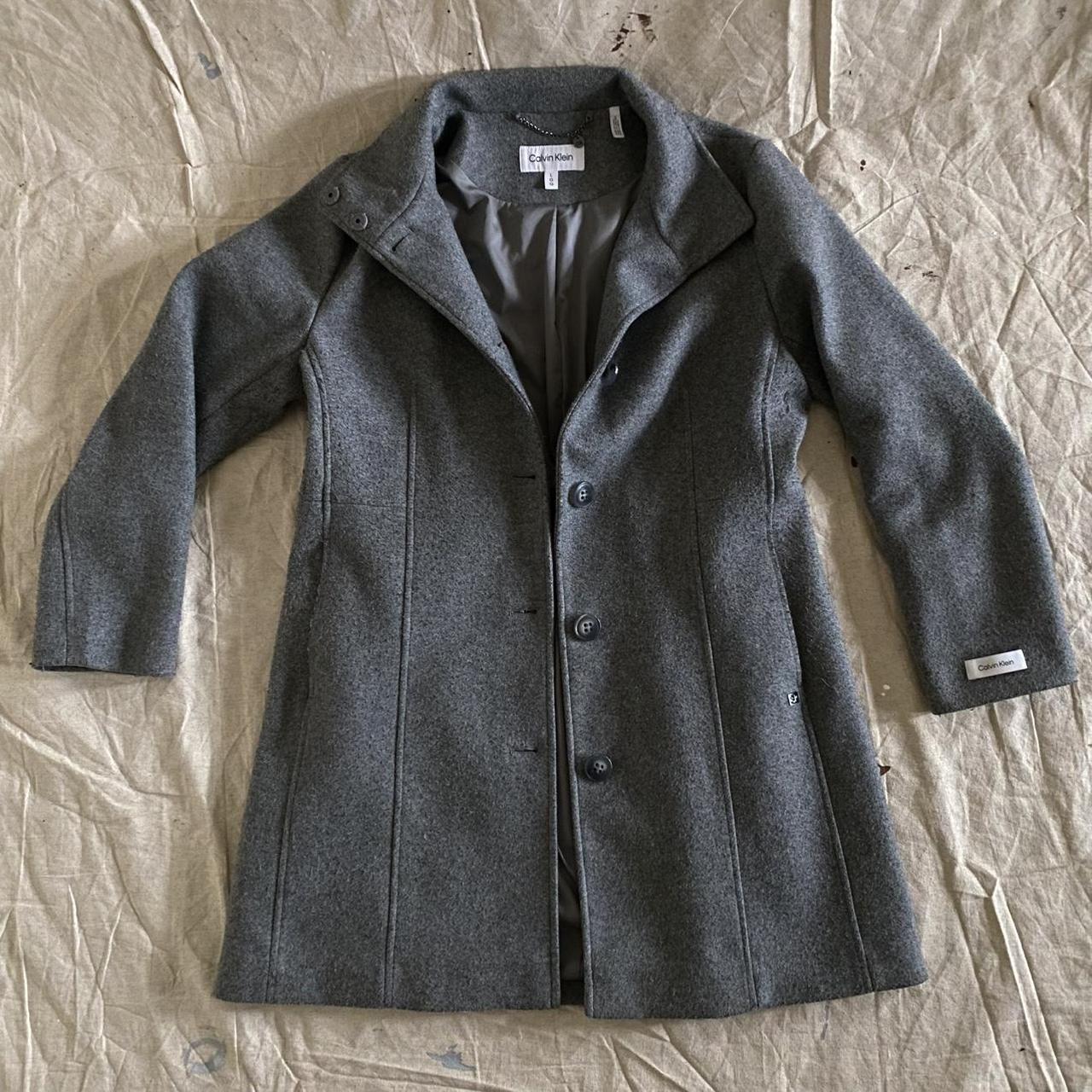Original Calvin Klein Grey Wool-Blend Funnel-Neck Walker Coat size L