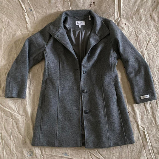 Original Calvin Klein Grey Wool-Blend Funnel-Neck Walker Coat size L