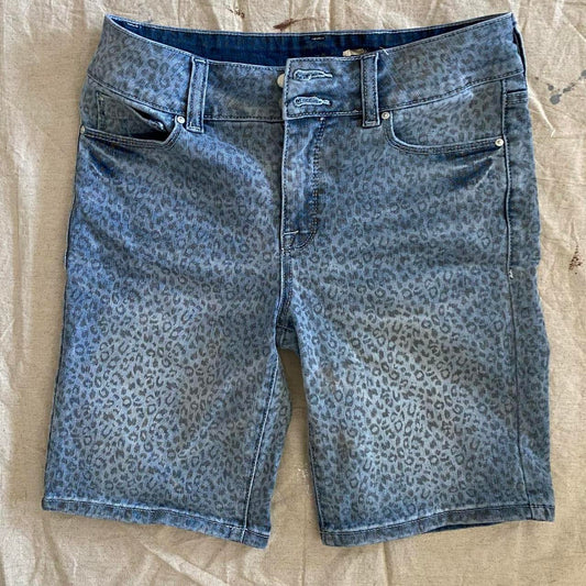 Women's Seven7 Leopard Print "Tummyless" Bermuda Denim Shorts