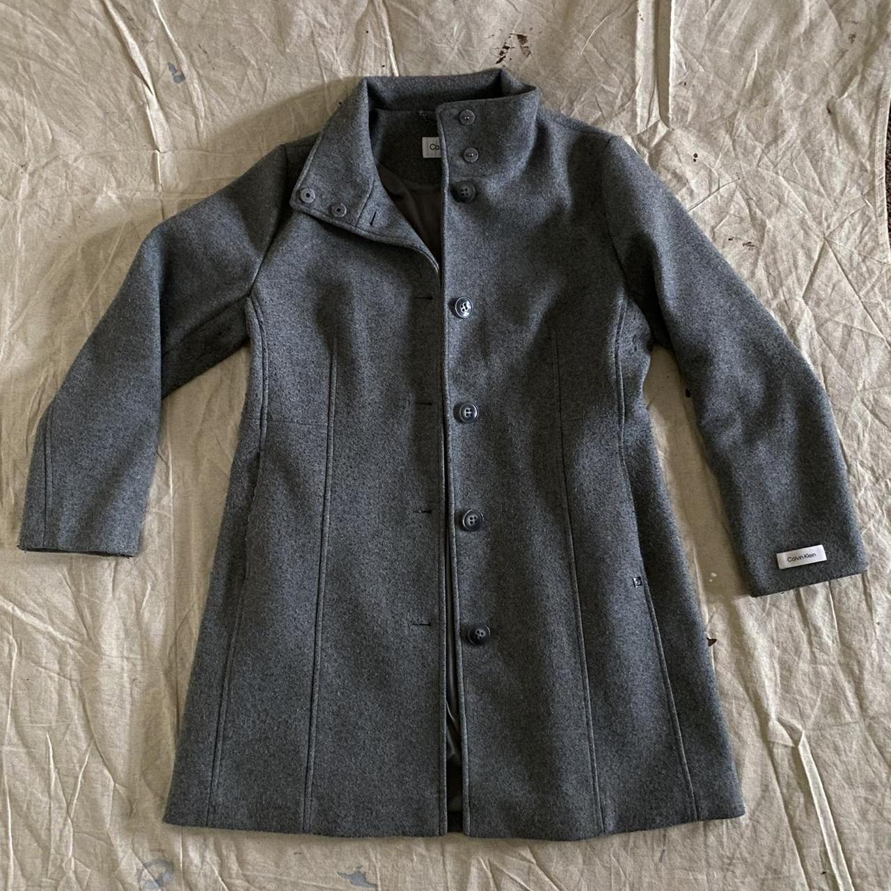 Original Calvin Klein Grey Wool-Blend Funnel-Neck Walker Coat size L