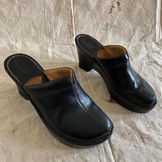 Børn Black Leather Platform Mule Clogs Women's 8 US / 39 EU (Handcrafted Footwear)
